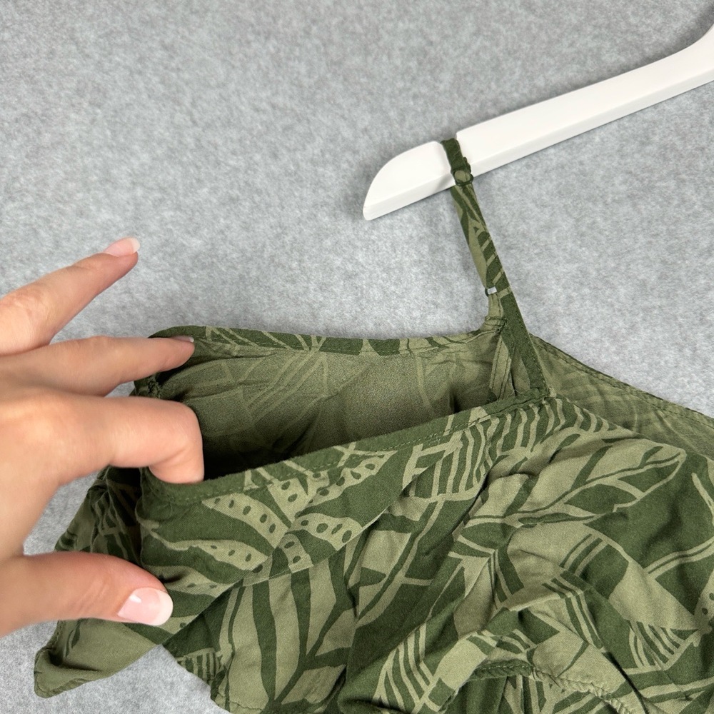 Old Navy Off The Shoulder Blouse Womens XL Green Leaf Tropical Ruffled Sleeve - Picture 3 of 9